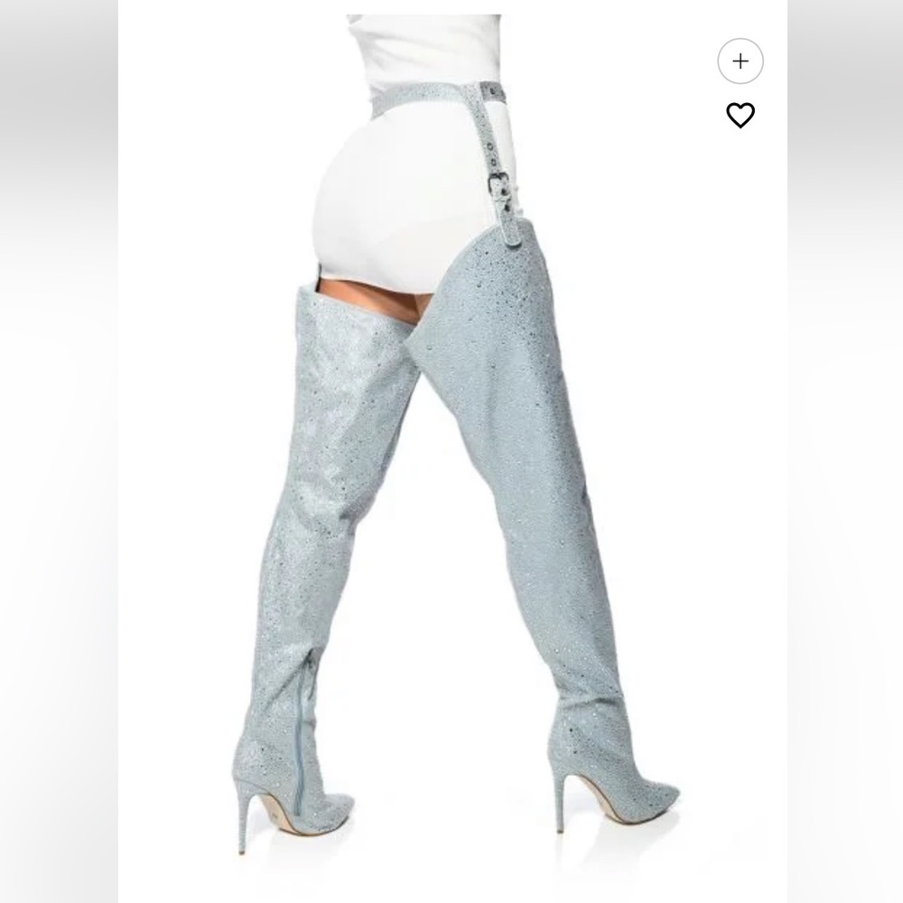 SOLD‼️ GORGEOUS Light Blue RHINESTONE thigh high Boots Sz 11 BRAND NEW - Picture 2 of 7